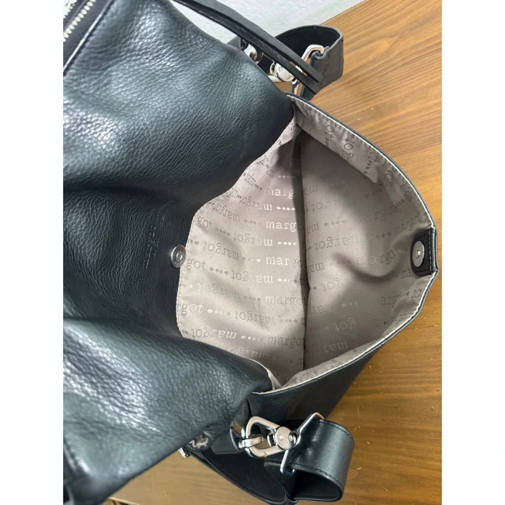 Margot Hobo Black Leather Fold Over Adjustable Shoulder/Crossbody‎ Bag Y2k